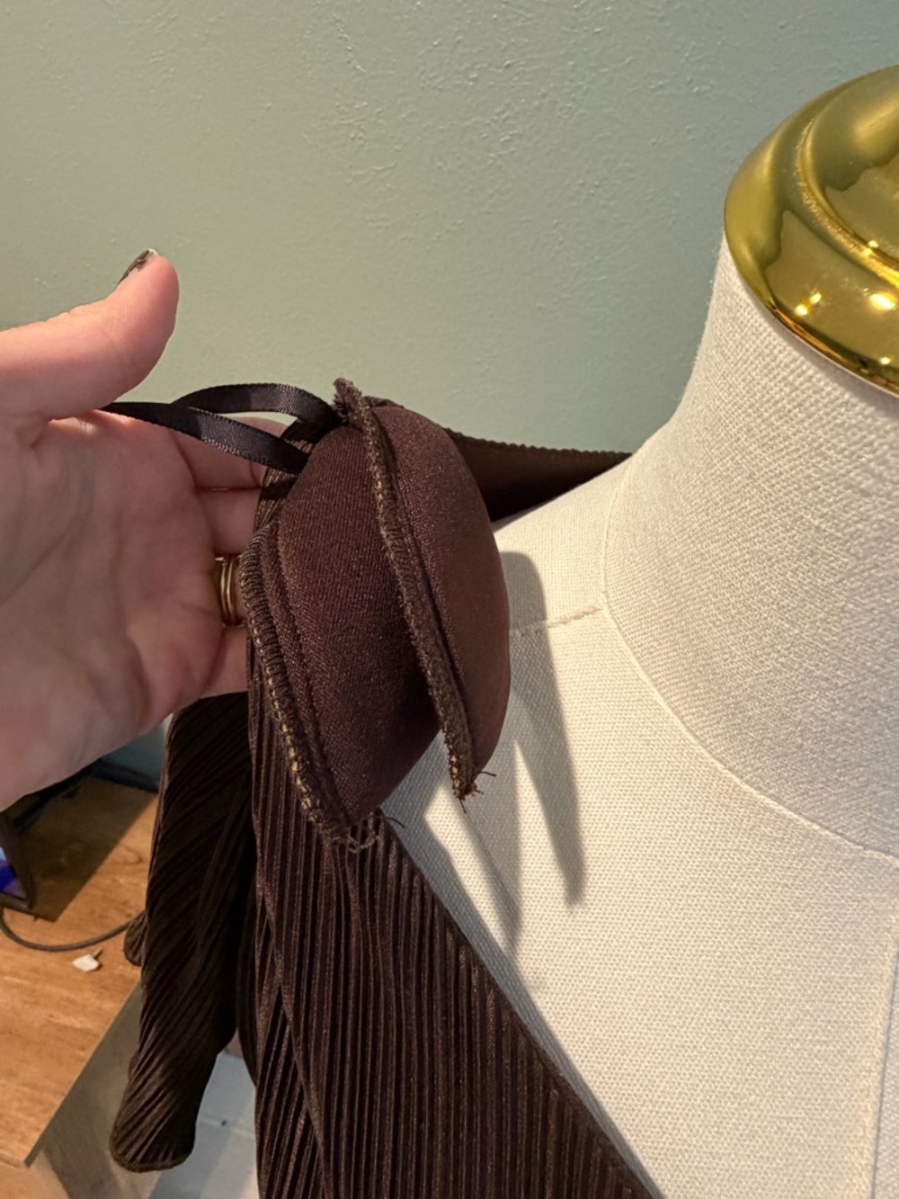 dressbarn Chocolate Brown Pleated Tiered V-Neck Midi Dress - Picture 4 of 4